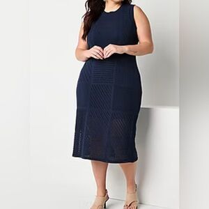 Worthington Womens Plus Sleeveless Midi Sweater Dress